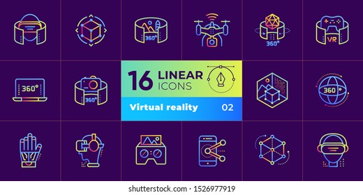 Virtual reality icons set. Technology Augmented Reality, mobile VR. Suitable for banners, mobile application, website, interfaces