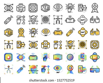 Virtual reality icons set. Technology Augmented Reality, mobile VR. Suitable for print, website and presentation