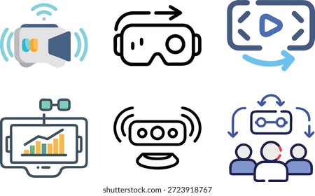 Conjunto de iconos de realidad virtual para Tecnología de realidad virtual, experiencia inmersiva, metaverso, juegos y diseño digital interactivo