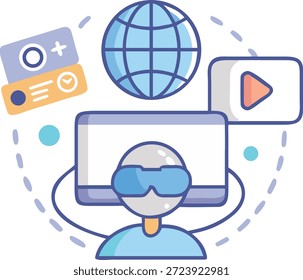 Virtual Reality Icons Set for VR Technology, Immersive Experience, Metaverse, Gaming and Interactive Digital Design