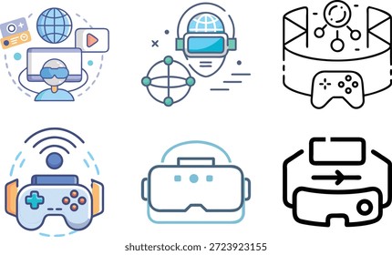 Conjunto de iconos de realidad virtual para Tecnología de realidad virtual, experiencia inmersiva, metaverso, juegos y diseño digital interactivo