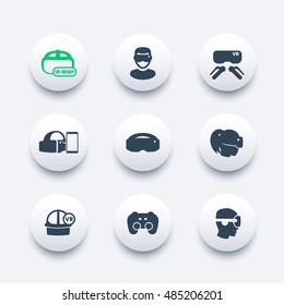 virtual reality icons set, VR headset, glasses, vr ready pictogram, vector illustration