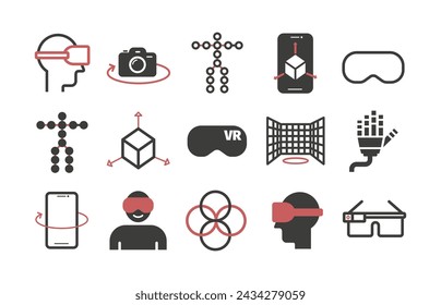 Iconos de realidad virtual. VR Conjunto de iconos de línea. Señales vectoriales para gráficos web.