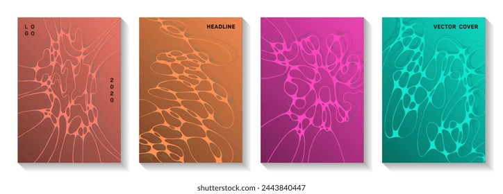 Virtual reality idea abstract vector covers. Intersecting waves tissue backdrops. Stylish title page vector templates. Radiology cover pages graphic design set.