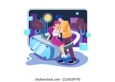 Virtual Reality Illustration concept. Flat illustration isolated on white background.