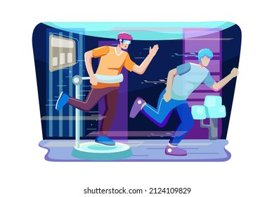 Concepto de Ilustración de Realidad Virtual. Ilustración plana aislada en fondo blanco.