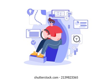 Concepto de Ilustración de Realidad Virtual. Ilustración plana aislada en fondo blanco.