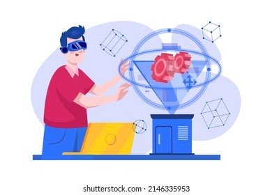 Virtual Reality Illustration Konzept. Flache Illustration einzeln auf weißem Hintergrund