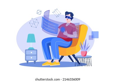 Virtual Reality Illustration Konzept. Flache Illustration einzeln auf weißem Hintergrund