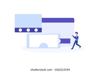Virtual Reality illustration concept for web landing page template, banner, flyer and presentation