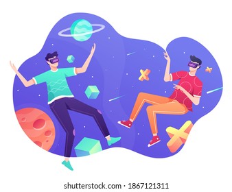 Virtual Reality Illustration, Experiencing VR for the First Tme. This illustration can be use for website, landing page, web, app, and banner.