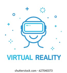 Virtual Reality illustration. Head silhouette with VR headset in modern flat vector style.