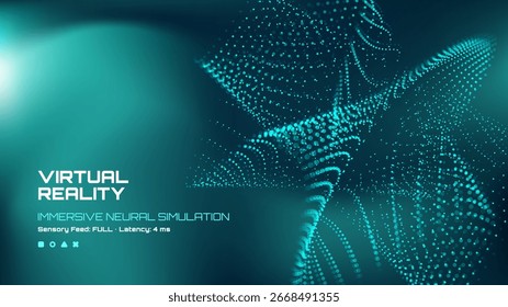 Virtuelle Realität immersive neuronale Simulation Anzeige mit Teilchen, die abstrakte Formen auf einem technischen Hintergrund bilden. Digitale Wissenschaft