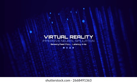 Simulação neural imersiva em realidade virtual em um fundo azul abstrato do vetor tecnológico com pontos de conexão.