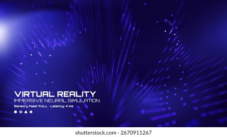 Virtual reality immersive neural simulation display background. Abstract futuristic digital interface with a bright light source.