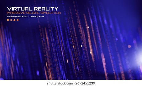 Virtuelle Realität immersive neuronale Simulation Konzept zeigt digitale Datenströme mit leuchtenden Teilchen für futuristische Technologie.