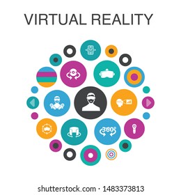 virtual reality Infographic circle concept. Smart UI elements VR helmet, Augmented reality, 360° view, VR controller  