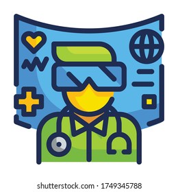 Virtual reality and Innovation Fill Outline icon. Medical Technology Concept.