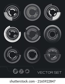 Virtual reality interface elements. Button touch design. Engineering, tech, futuristic pattern. High technology concept. Vector set.