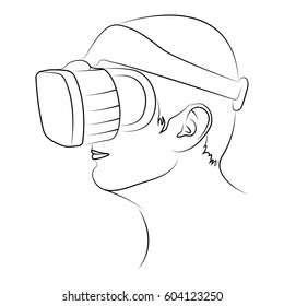Virtual reality, isolated on white background, virtual game, virtual assistant, logo, linear, man virtual reality, VR