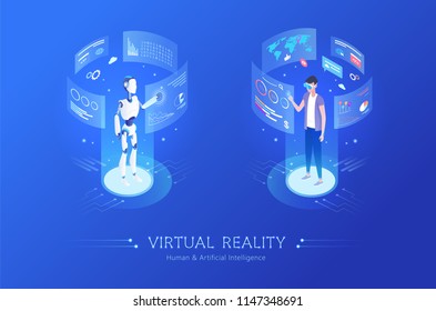 Virtual reality isometric vector illustration