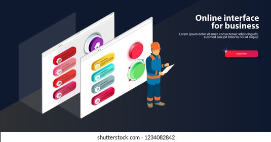 virtual reality in the isometric and work in a helmet
