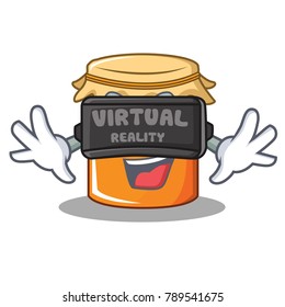 With virtual reality jam mascot cartoon style