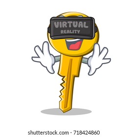 With virtual reality key character cartoon style vector illustration