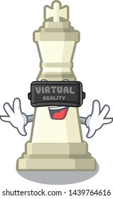 Virtual reality king chess above wooden cartoon table