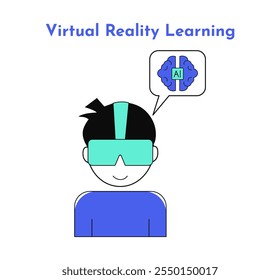 Ícone de aprendizado de realidade virtual. Ícone Inteligência Artificial na Educação. Ilustração do ícone de e-learning. Educação e aprendizagem com IA.