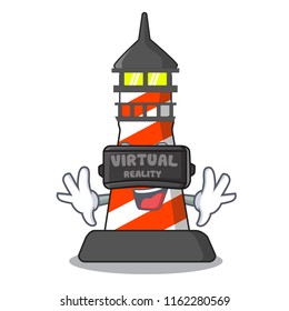 Virtual reality lighthouse on the beach mascot