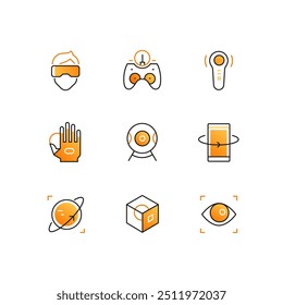Realidad virtual - conjunto de iconos de estilo de diseño de línea