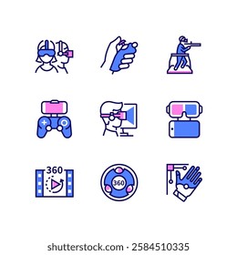 Virtual reality - line design style icons set