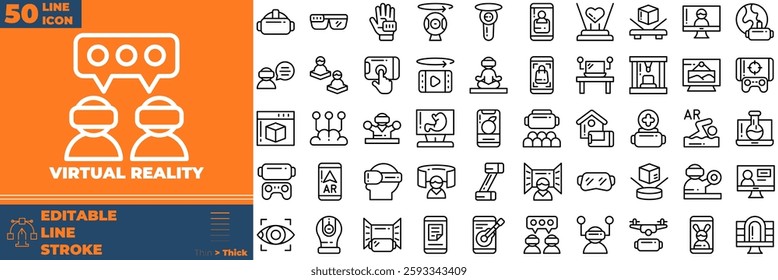 Virtual Reality Line Editable Icons set. Vector illustration in modern thin line style of virtual reality icons: VR, augmented reality, headset,, etc