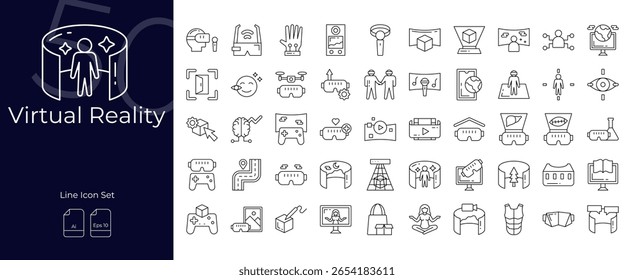 Virtual Reality Line Editable Icons set. Vector illustration in modern thin line style of Virtual Reality icons: virtual, reality, goggles, etc
