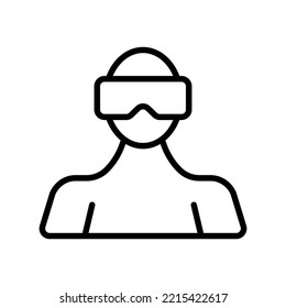 Virtual Reality line icon. Man in 3d glasses. Augmented reality helmet. 3d modeling of objects, 3 dimensional. Metaverse concept. White background. Vector line icon for Business and Advertising