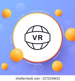 Virtual reality line icon. Planet with vr text, augmented reality, 3d glasses and helmet. Metaverse concept. Vector line icon for Business and Advertising