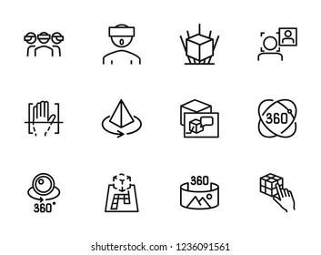 Virtual reality line icon set. Helmet, panorama, camera. Modern technology concept. Can be used for topics like augment reality, artificial intelligence, entertainment