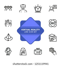 Virtual reality line icon set. Helmet, panorama, camera. Modern technology concept. Can be used for topics like augment reality, artificial intelligence, entertainment