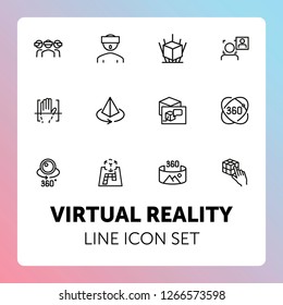 Virtual reality line icon set. Helmet, panorama, camera. Modern technology concept. Can be used for topics like augment reality, artificial intelligence, entertainment