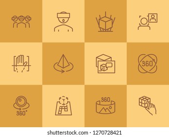 Virtual reality line icon set. Helmet, panorama, camera. Modern technology concept. Can be used for topics like augment reality, artificial intelligence, entertainment