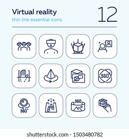 Virtual reality line icon set. Helmet, panorama, camera. Modern technology concept. Can be used for topics like augment reality, artificial intelligence, entertainment