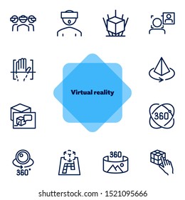 Virtual reality line icon set. Helmet, panorama, camera. Modern technology concept. Can be used for topics like augment reality, artificial intelligence, entertainment