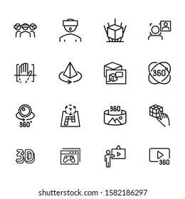 Virtual reality line icon set. Helmet, panorama, camera. Modern technology concept. Can be used for topics like augment reality, artificial intelligence, entertainment