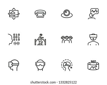 Virtual reality line icon set.Virtual reality glasses, programming, vr game. Technology concept.Vector illustration can be used for topics like  progress, technology, entertainment 