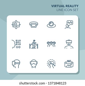 Virtual reality line icon set.Virtual reality glasses, programming, vr game. Technology concept.Vector illustration can be used for topics like  progress, technology, entertainment 