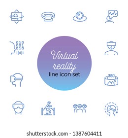 Virtual reality line icon set.Virtual reality glasses, programming, vr game. Technology concept.Vector illustration can be used for topics like  progress, technology, entertainment 