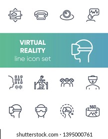 Virtual reality line icon set.Virtual reality glasses, programming, vr game. Technology concept.Vector illustration can be used for topics like  progress, technology, entertainment 