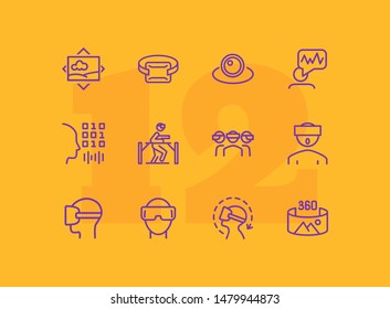 Virtual reality line icon set.Virtual reality glasses, programming, vr game. Technology concept.Vector illustration can be used for topics like progress, technology, entertainment