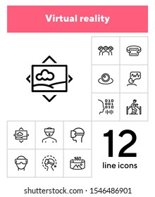 Virtual reality line icon set.Virtual reality glasses, programming, vr game. Technology concept.Vector illustration can be used for topics like progress, technology, entertainment